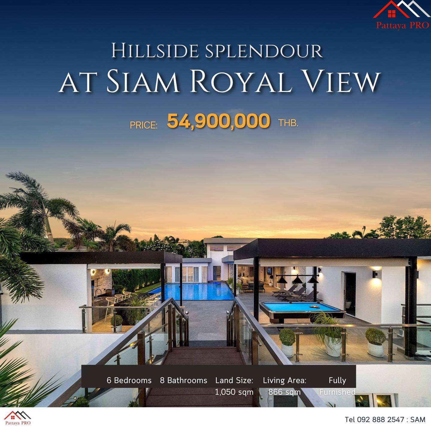 Luxury pool villa on a hill, close to Pattaya city and all conveniences