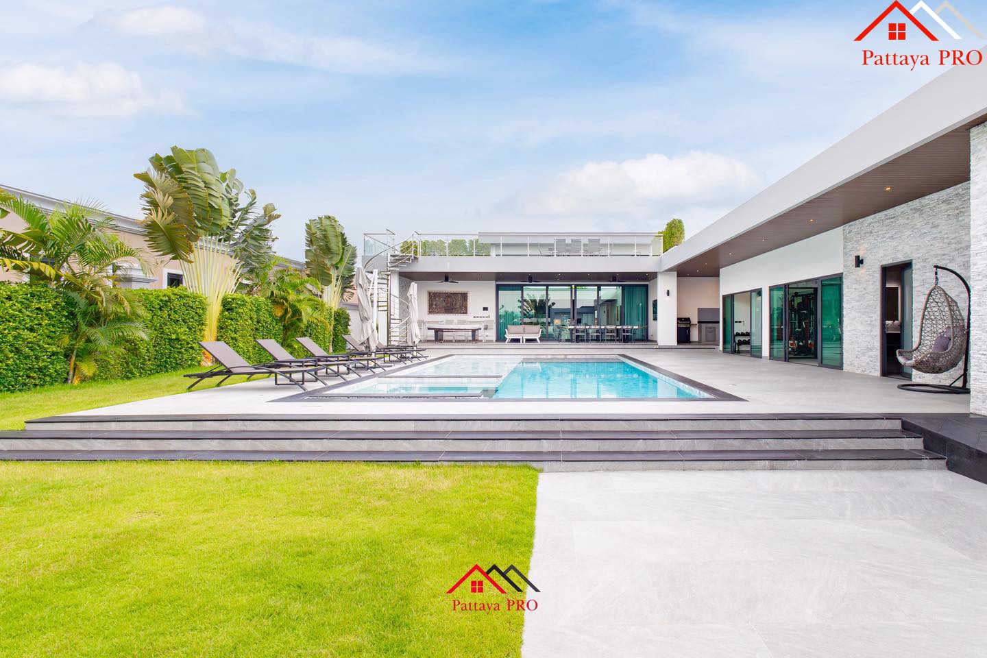 Contemporary modern luxury pool villa with full-function living space,