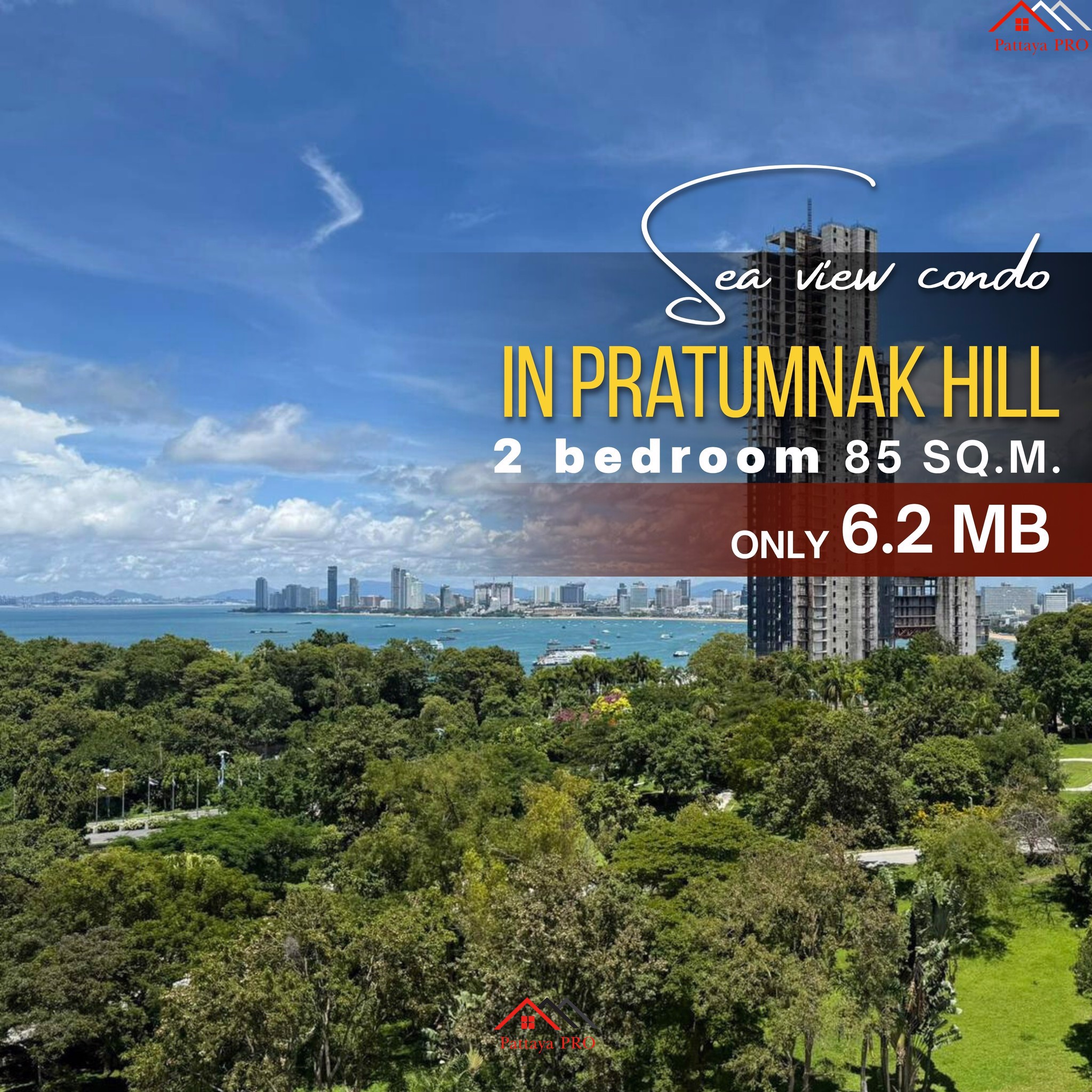 Fantastic view of the Pattaya Bay from this 2-bedroom condo in Pratumnak Hill.