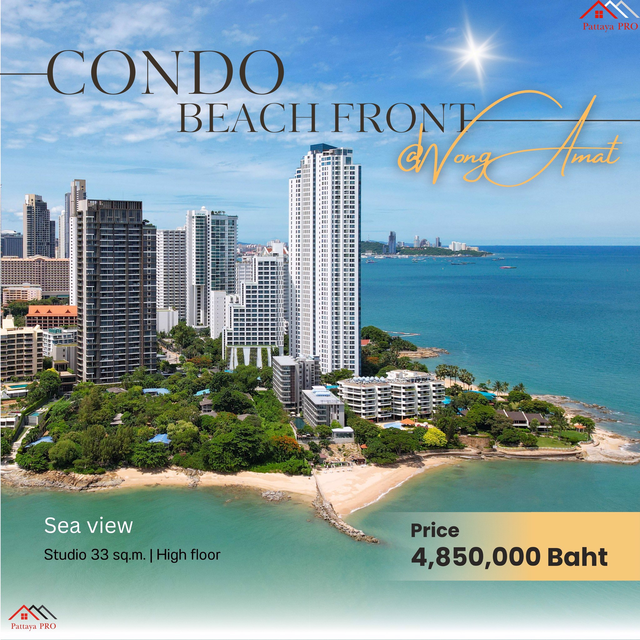 คอนโดหรูติดหน้าหาดวงศ์อมาตย์ #Beachfront สตูดิโอ วิวทะเลสวยๆ ขนาด 33 ตร.ม. ราคา 4.85 ล้านบาท✨ 🏖️เดินลงทะเลหน้าโครงการได้เลย