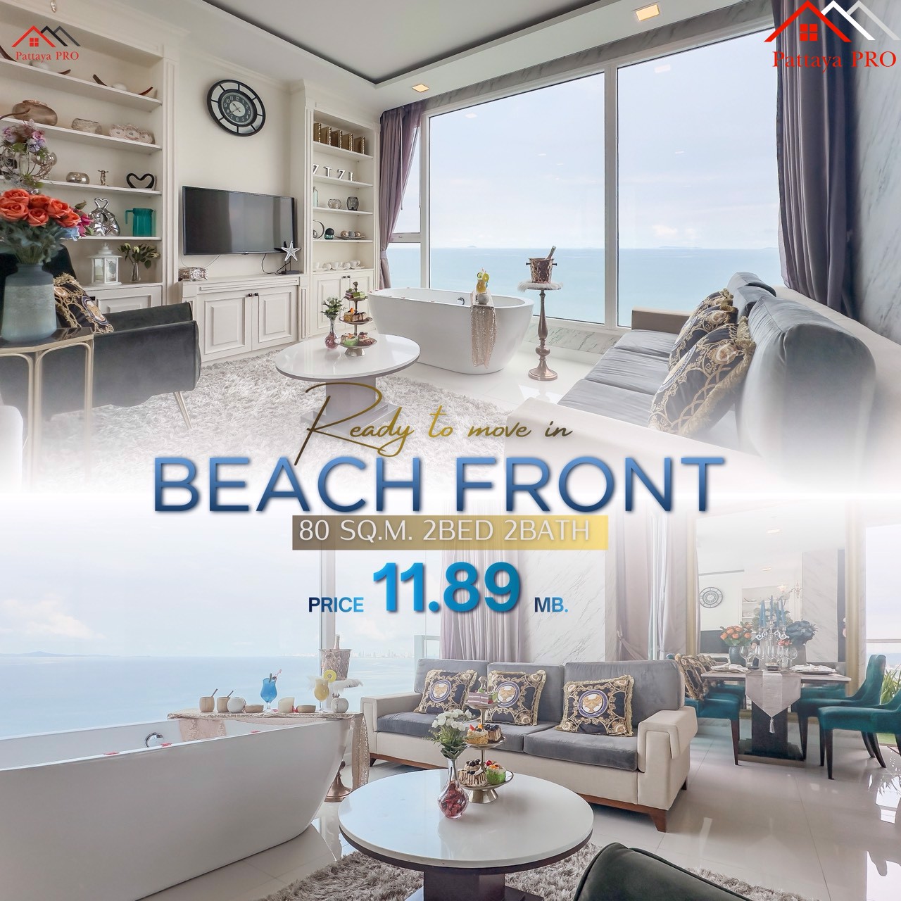 Beachfront Bliss at Bang Saray!direct sea view 2-bedroom, 2-bathroom unit 80 sq.m.