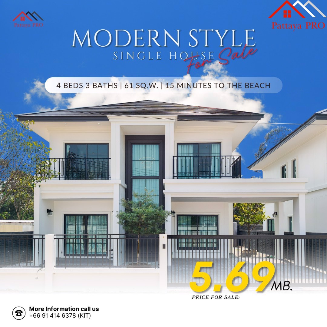 🏡 Modern 2-Storey Single House 💰 Only 5.69 million Baht ✨ 4 Bedrooms | 3 Bathrooms