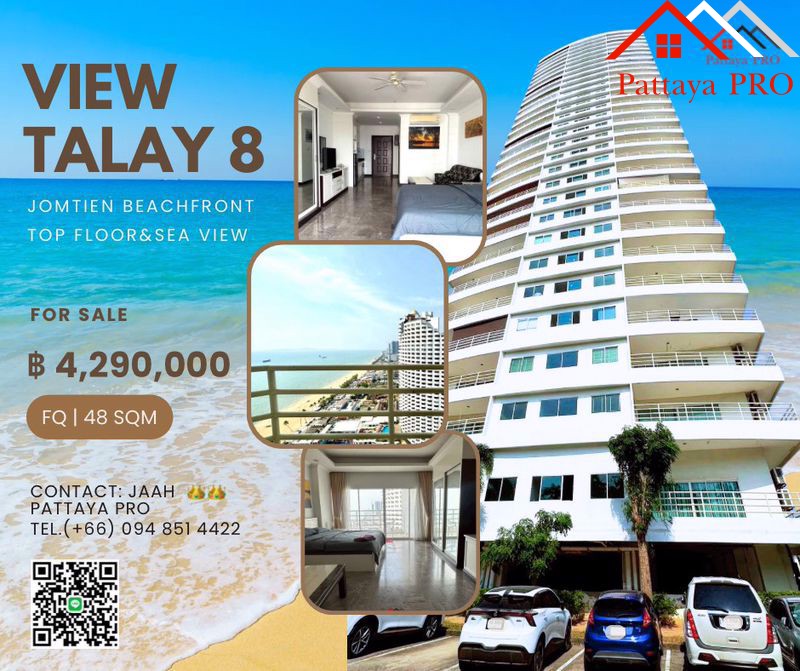 For Sale 🌊 VIEW TALAY 8 Jomtien.Top Floor 30th | Sea View | Beachfront.48 Sqm. | FQ