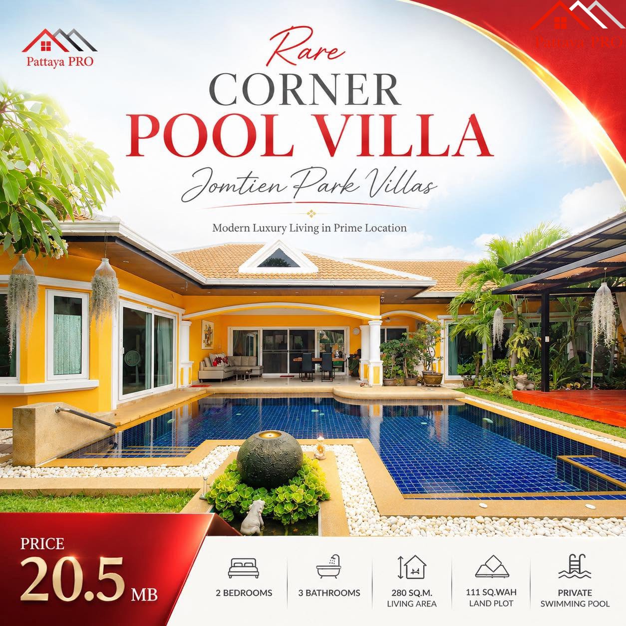 Rare Corner Pool Villa | Jomtien Park Villas Price: 20,500,000 THB
